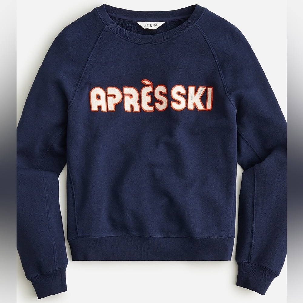 J.Crew Après-ski Crewneck Sweatshirt Embroidered Navy Blue/White Women’s size XS